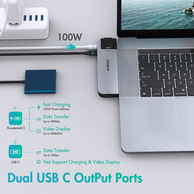 USB C Adapter for MacBook Pro MacBook Air 13 15 16 inch 2020/2019/2018, USBC HDMI Dongle with 4K HDMI,1USB 3.0&1USB 2.0 Port,Gigabit Ethernet,SD/TF Reader,Thunderbolt 3 and USB C Port 8 IN 2 USB C Hub