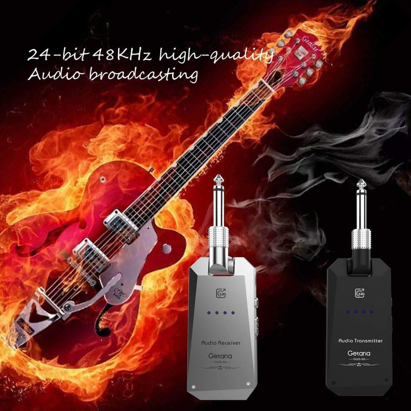 [AUSTRALIA] - Getaria Wireless Guitar Transmitter Receiver Set 5.8GH Wireless Guitar System 4 Channels for Electric Guitar Bass (Silver/Black) 5.8GHz Silver/black 