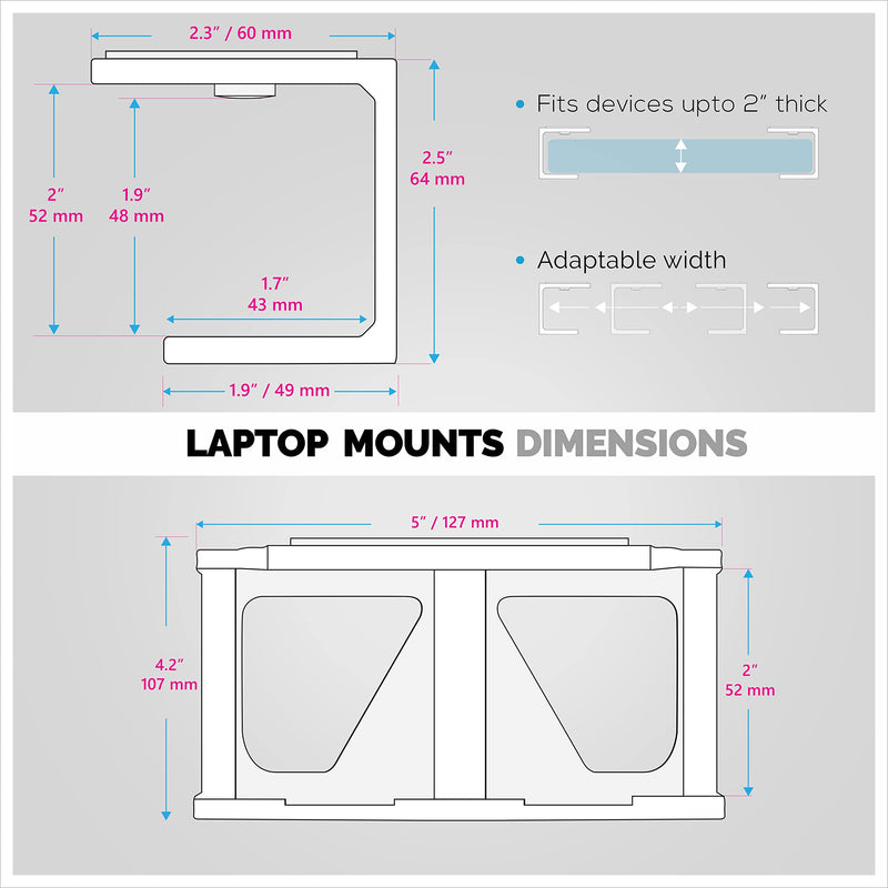 Under Desk Laptop Holder Mount with Adhesive & Screw in, Devices Upto 1.8" Thick Like Laptops, Macbooks, Surface, Keyboard, Routers, Modems, Cable Box, Network Switch & More, by Brainwavz (Black) Black