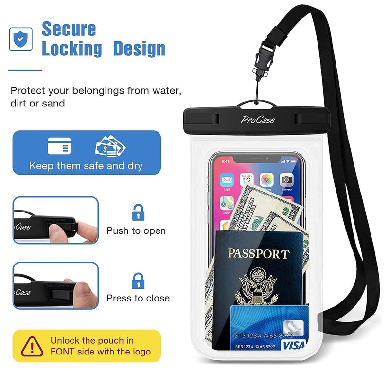 ProCase 2 Pack Universal Waterproof Phone Pouch Bundle with 4 Pack Universal Cellphone Waterproof Pouch Dry Bag Underwater Case