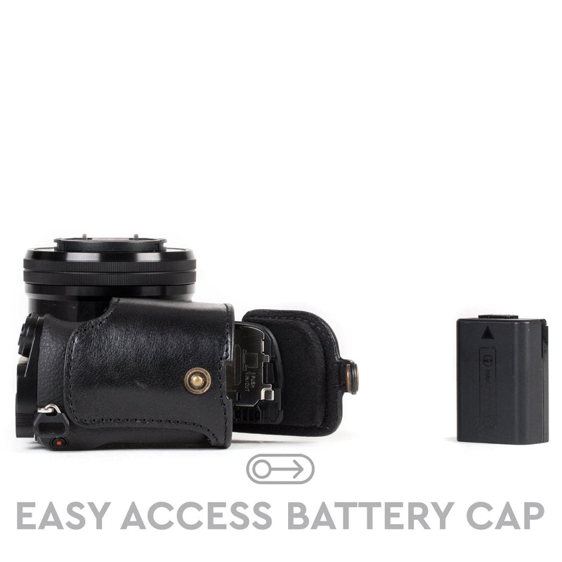 MegaGear Ever Ready Genuine Leather Camera Case and Bag for Sony Alpha A6300, A6000 (16-50 mm) (Black) Black