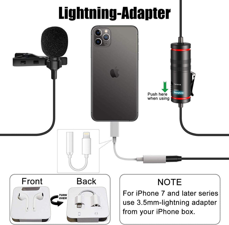 Lavalier Lapel Microphone, Clip on Microphone with 8M Extension Cord, Professional Omnidirectional Condenser Microphone for PC, Smartphone, Camera, Video Recording, Podcast, Conference