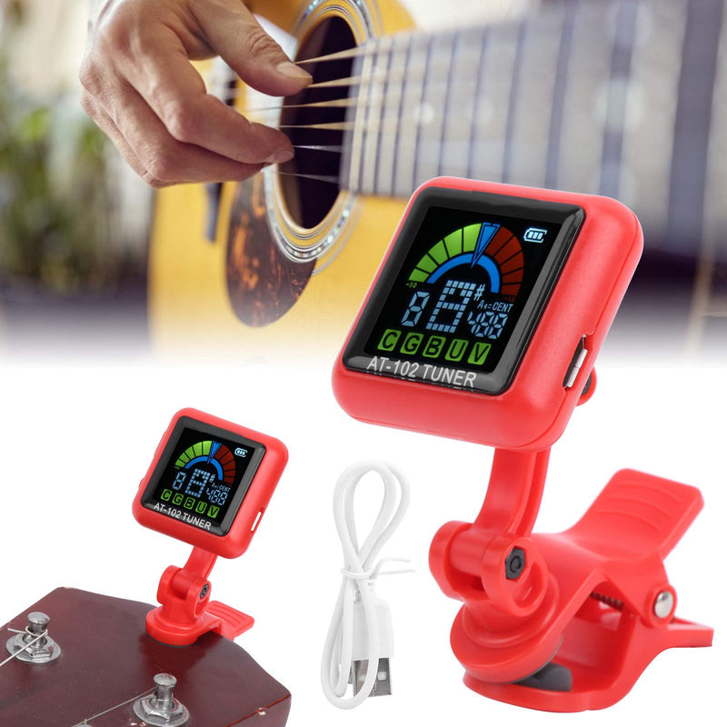 Guitar Clip-on Tuner,Portable Guitar Tuner USB Rechargeable Mini Clip on Tuner for chromatic Guitar Bass Ukulele Violin (red) red