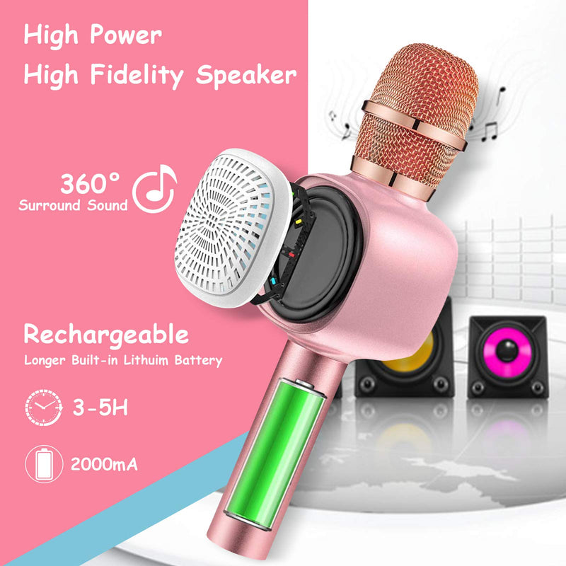 [AUSTRALIA] - Kids Karaoke Microphone,ANYOUG Wireless Bluetooth Microphone with LED Lights,Magic Sing Voice Changer,Portable Karaoke Microphone Speaker Singing Machine for Christmas Birthday Gift Party Pink Rose Gold 