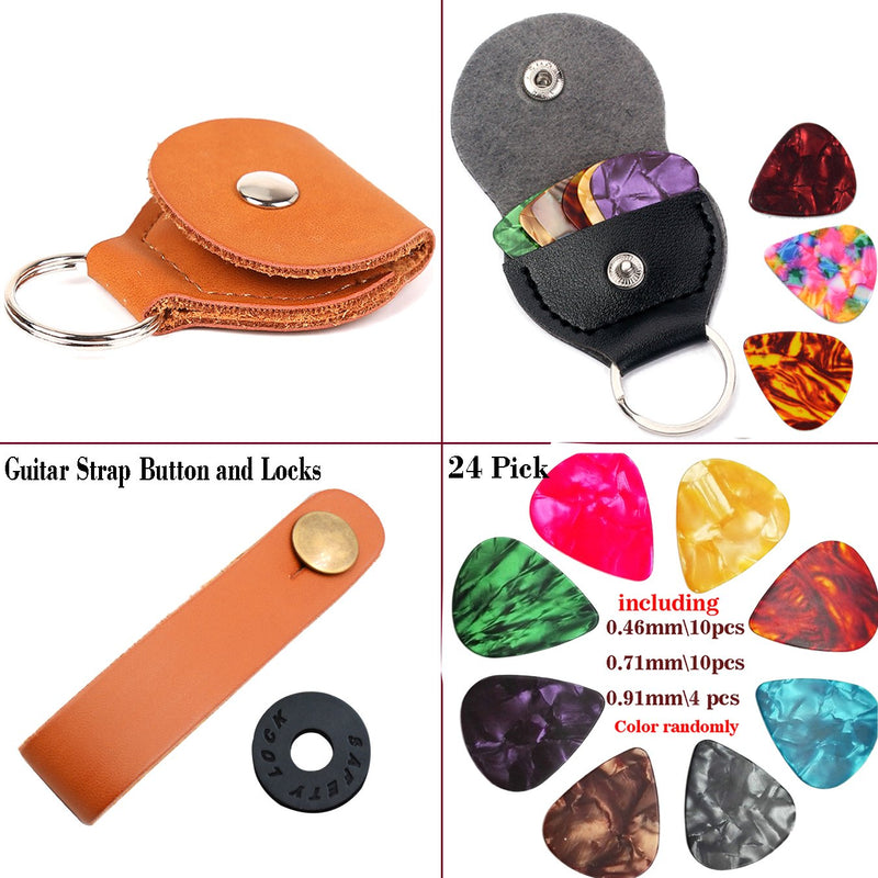 Guitar picks and-pick Holder Case，including 2 Pick Holder Case\10pcs 0.46mm Pick\10pcs 0.71Pick,4pcs 0.91Pick (2 Pick Holder+24Pick)