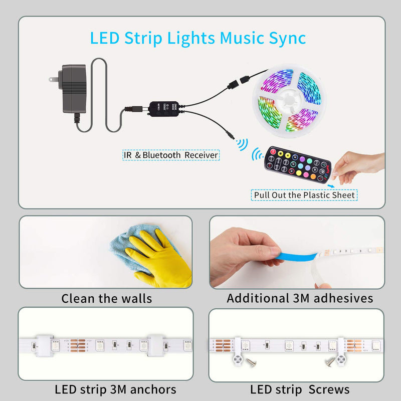 [AUSTRALIA] - LED Strip Lights 16.4ft Smart LED Light Strip Music Sync Flexible LED Tape Lights with Remote Bluetooth App Controlled RGB Color Changing LED Strip Lights for Room Bedroom Kitchen Bar Home Decoration 