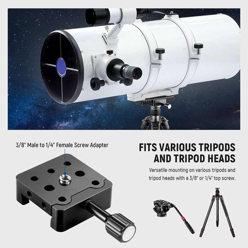 NEEWER Telescope Mount Tripod Adapter Base Saddle Clamp for Vixen Style Dovetail Bars, with M6 M8 Countersunk Bores for Astronomical Astronomy OTA Equatorial Head, Drop in Mounting Supported, QR011