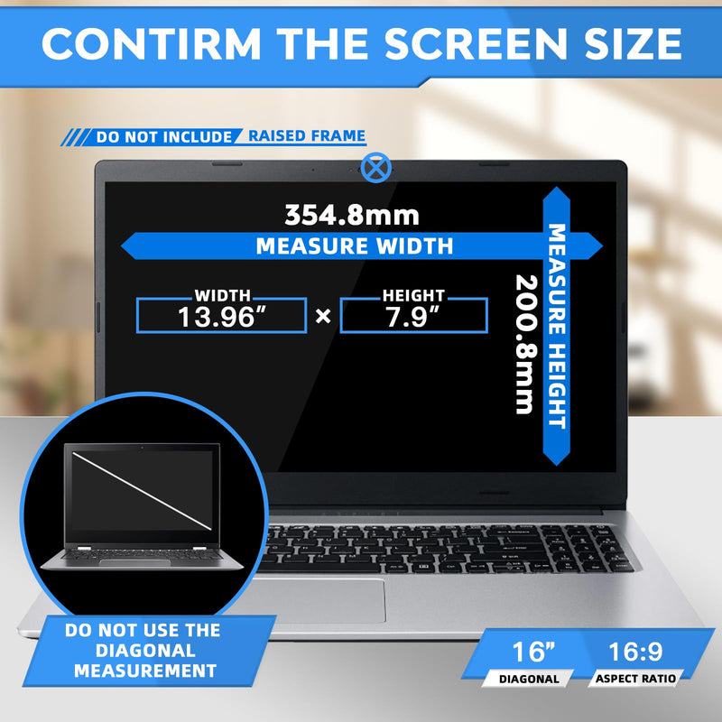 ZOEGAA 16 Inch Laptop Privacy Screen Filter for 16:9 Widescreen Display 13.96"x7.9" - Laptop Screen Privacy Shield and Anti Blue Light Anti Glare Screen Protector 16 in privacy screen(16:9)