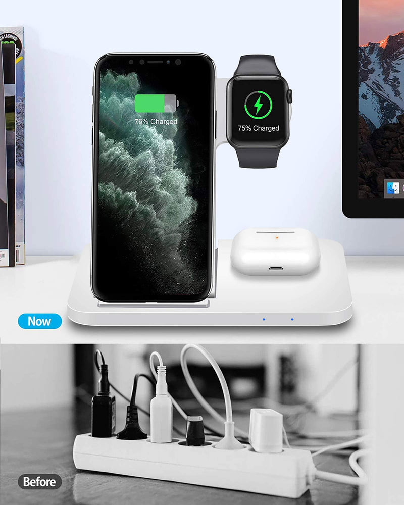 Wireless Charger FDGAO 3 IN 1 Wireless Charging Stand 15W Fast Charger Dock Station For Apple Watch SE/6/5/4/3/2; Airpods 2/Pro; Fast Charging for iPhone 12/12 Pro/11/XR/Xs/X/8; Samaung Galaxy S20 White1