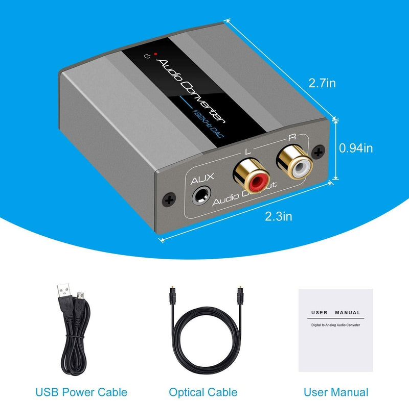KUYIA 192KHz DAC Audio Converter Digital SPDIF Optical Coaxial to Analog 3.5mm RCA L/R Audio Converter Adapter for PS3 PS4 Xbox Blu Ray DVD HDTV (Silver)