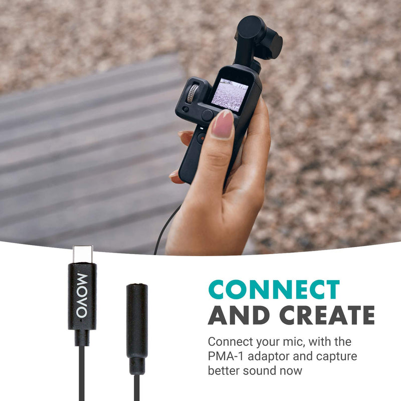Movo PMA-1 DJI Osmo Pocket Microphone External Sound Adapter USB Type-C to 3.5mm TRS External Microphone and Audio Adapter is The Perfect Microphone Adapter for Your DJI Osmo Pocket Accessories kit