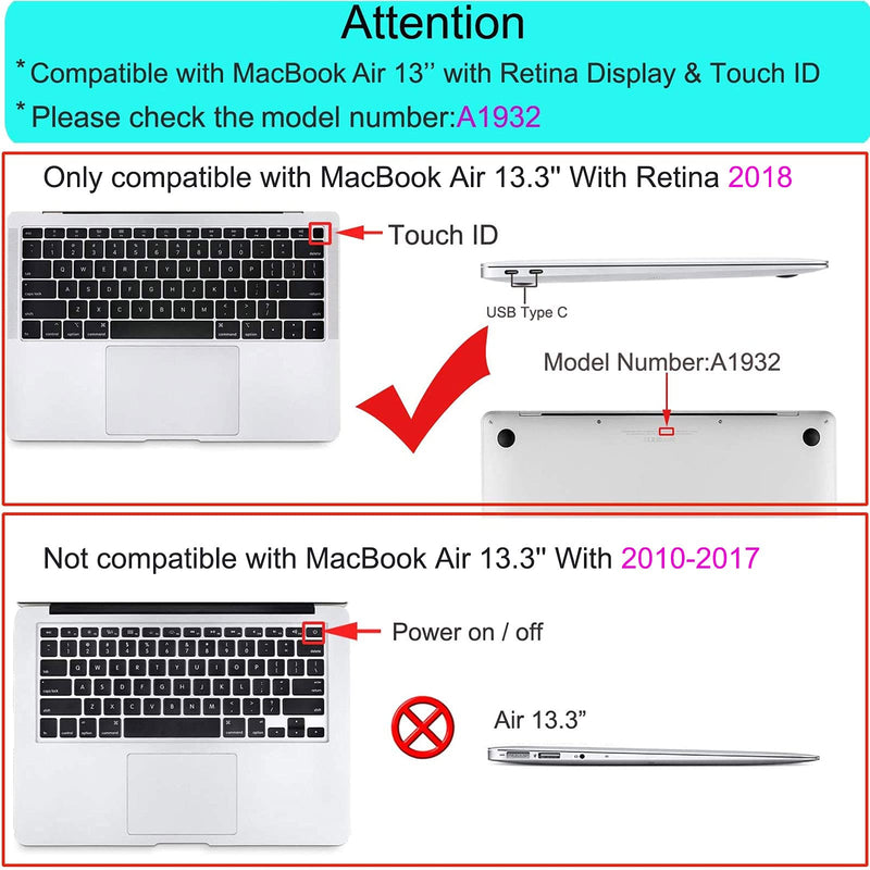 MOSISO Keyboard Cover Compatible with MacBook Air 13 inch 2019 2018 Release A1932 with Retina Display & Touch ID, Waterproof Dust-Proof Protective Silicone Skin, Mac OS X Shortcut, White