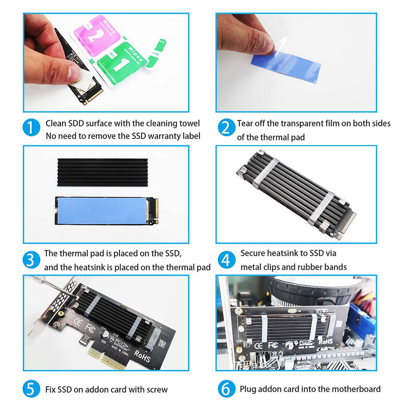 GLOTRENDS M.2 PCIe NVMe 4.0/3.0 Adapter with 0.12 Inch Thick M.2 Heatsink for M.2 PCIe SSD (NVMe and AHCI), PCI-E GEN4 Full Speed, Desktop PC Installation (PA09-HS)