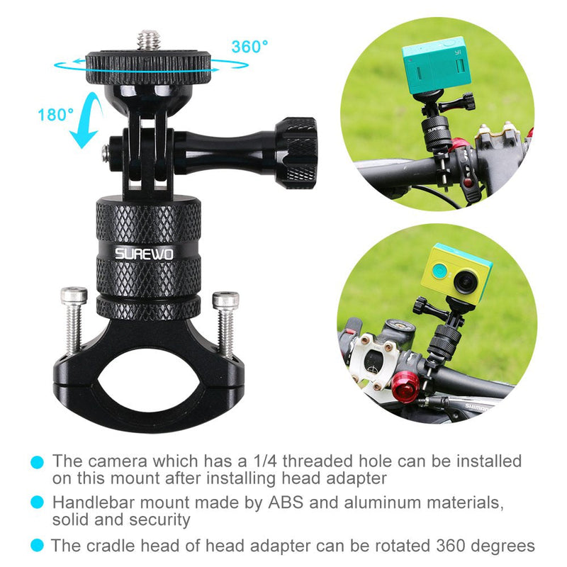 SUREWO Bike Mount for GoPro Hero 10/9/8/7/6/5 Black,GoPro Max,Camera Aluminum Bicycle Motorcycle Handlebar Mount Compatible with DJI Osmo Action 2,Xiaomi YI,Crosstour and Most Action Cameras