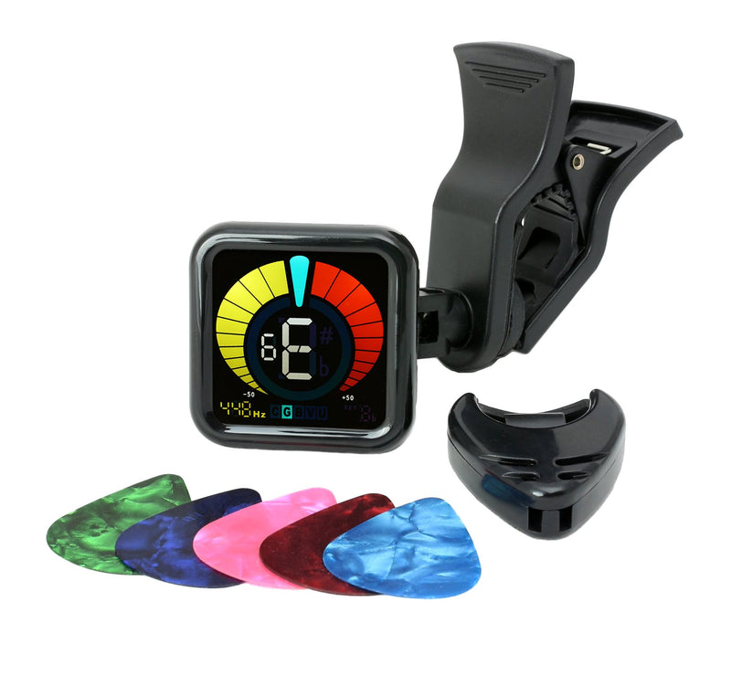 RockJam WeTune - A Clip-On Tuner for all instruments - Guitar, Bass, Ukulele, Violin & Chromatic Tuning Modes Black