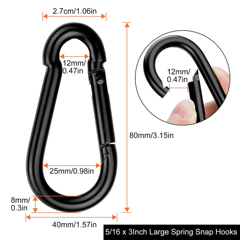 8 Pack Spring Snap Hooks, Heavy Duty Carbon Steel Carabiner Clip, Capacity 500Lbs 5/16”x3” Quick Link Buckle Clip for Camping, Fishing, Hiking M8 Key Chain Carabiner for Swing and Hammock