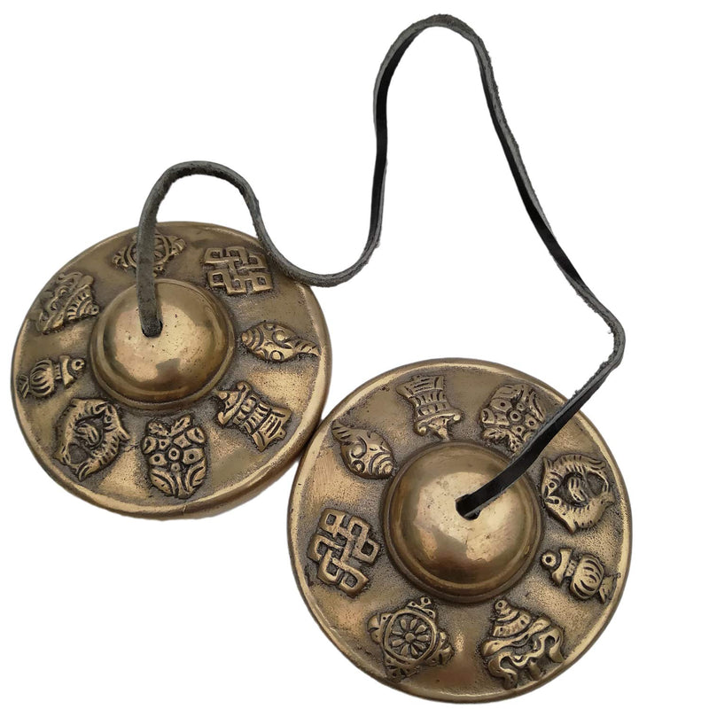 Tibetan Handmade Yoga Meditation Om Tingsha Bell Chimes Cymbal Set (2.6", 8 Lucky Symbols) Buddhist Bell - Yoga/Spiritual/Buddhist/Chimes/Hand percussion instrument/Home Decor Gift Set