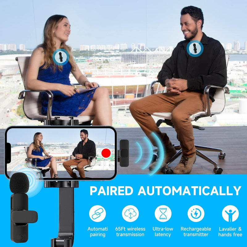 PQRQP 2 Pack Wireless Lavalier Microphone for iPhone iPad,Professional Plug-Play Wireless Mic for Recording,Live Stream,YouTube,Facebook,TikTok black
