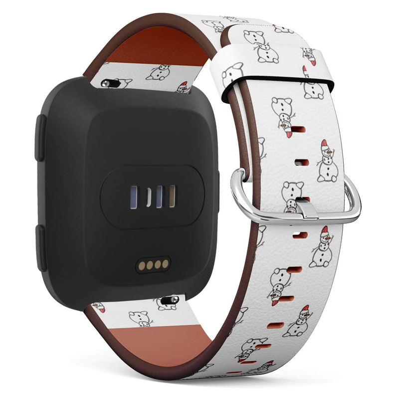 Compatible with Fitbit Versa, Versa 2, Versa Lite, Leather Replacement Bracelet Strap Wristband with Quick Release Pins // Happy Christmas Snowman