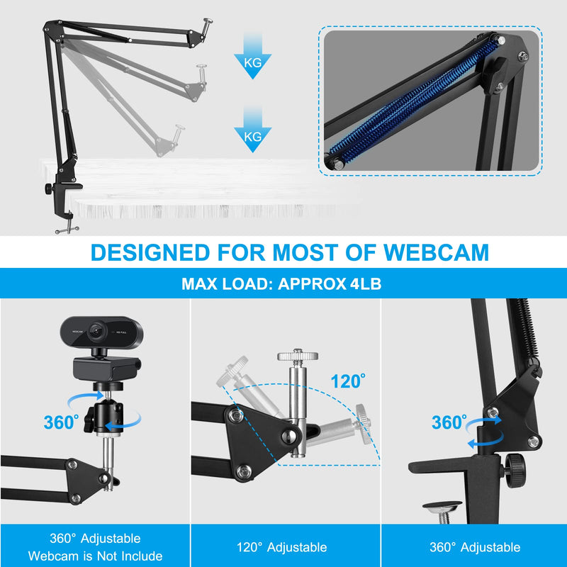Adjustable Camera Stand,CLOOLC Camera Clamp Mount with Heads and Camera Arm,Desk Camera Mount for Video Recording Live Broadcast and lectures