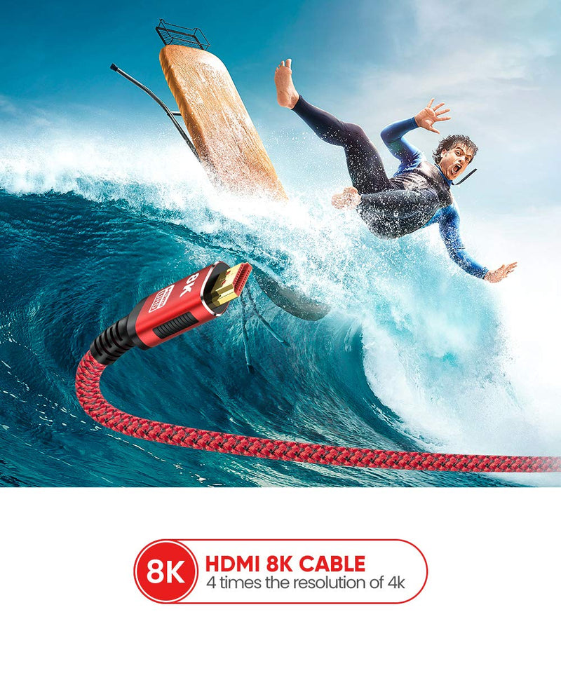 8K HDMI Cable 10 FT, Snowkids 8K HDMI Cable Ultra HD Support High Speed 48Gbps, 8K@60Hz, Dynamic HDR, eARC, HDMI Braided Lead Compatible with 3D TV, Projector 10Feet