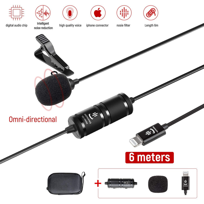 [AUSTRALIA] - Microphone kit for iPhone,Lavalier Lapel Microphone Speaker Omnidirectional Audio Video Recording for iPhone X Xr Xs Max 11 Pro 8 8plus 7 7plus 6 6plus/iPad-6M(19.6ft) 6M 