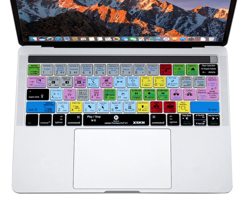 XSKN Adobe Premiere English Shortcut Silicone Keyboard Skin Cover for Touch Bar MacBook Pro 13 (A1706 A1989) & MacBook Pro 15 (A1707 A1990), US EU Layout