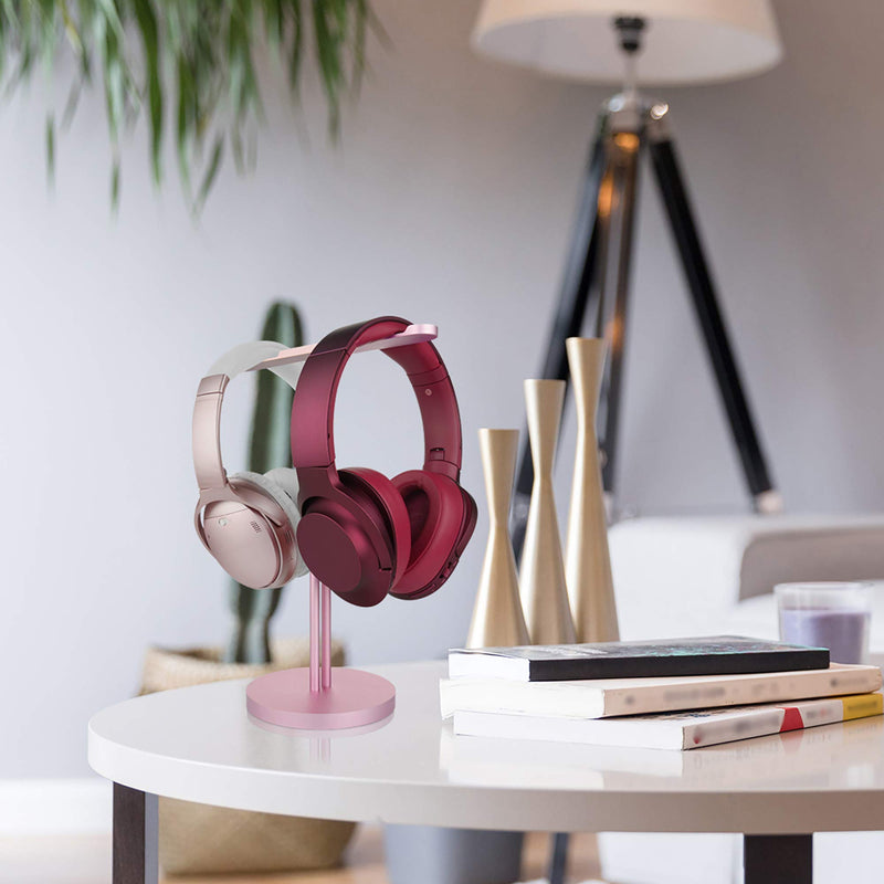 Geekria Aluminum Dual Headphones Stand, Headset Holder, Desk Display Hanger, Compatible with Bosë, Piöneer, Söny, Beyërdynamic, ÂKG, ATH, B&O Headsets, Earphones (Rose Gold)