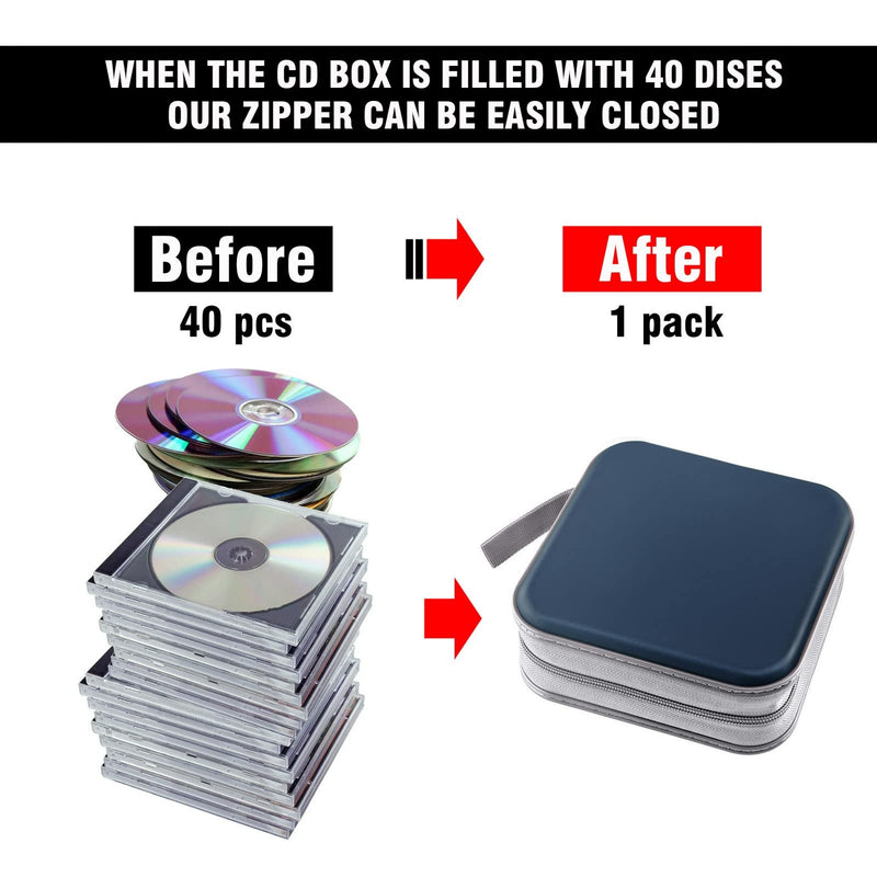 [AUSTRALIA] - Bivisen CD Case, DVDS Wallet Holder, CD/DVD Case Wallet 40 Discs Heavy Duty Bag Binder Storage Booklet Album (Dark Blue) Dark Blue 