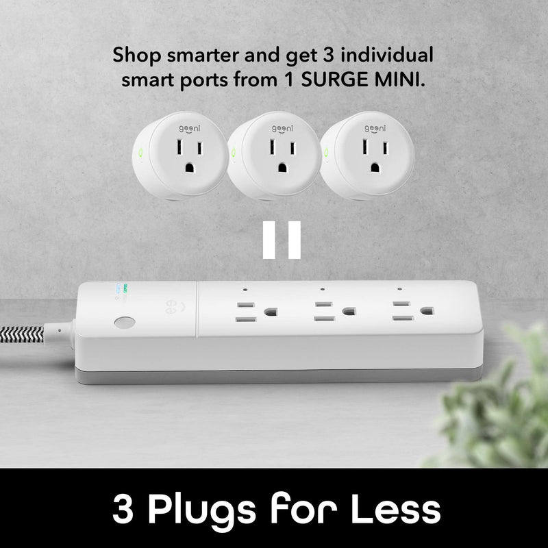Geeni Surge Protector, 3-Outlet Smart Extension Cord, Cord Extender, Wireless Control, Works with Alexa, Google Home, Wi-Fi, 3 feet 3 Outlet Mini