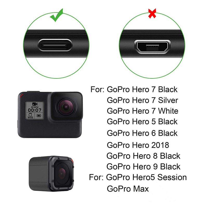 [AUSTRALIA] - Suptig Charging Cable Type-C Charging Cable 2 Pack Compatible for Gopro Hero 9 Hero 8 Hero 7 Black Gopro Max Hero 7 Silver Hero 7 White Hero 6 Black Gopro Hero 5 Black Hero5 Session Hero 2018 (Black) 