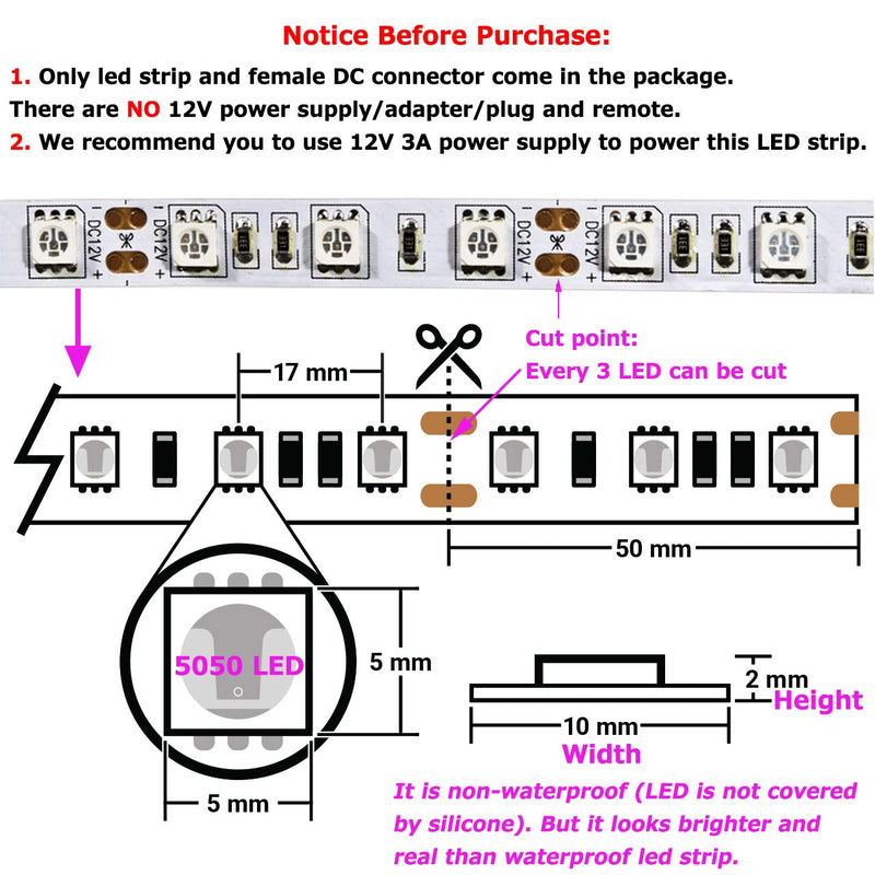 [AUSTRALIA] - Pink LED Strip Light, iNextStation 16ft/5m SMD5050 300 LEDs 12V Flexible Non-Waterproof LED Tape/ LED Rope/ LED Ribbon 【Pink】 Pink 