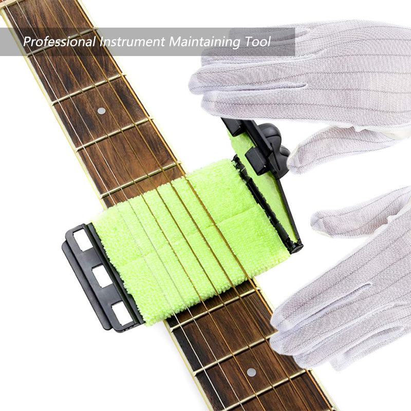 HONGECB Guitar String Cleaner, Instrument Fingerboard Cleaning Maintaining Tool, Guitar/Bass/Mandolin/Ukulele Maintenance Care, Fast String Scrubber with 2pcs Stripe Anti Static Gloves