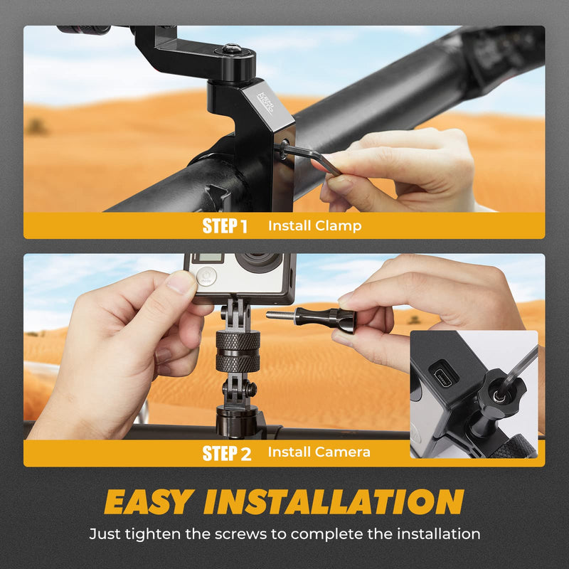 kemimoto UTV ATV Camera Mount Compatible with Gopro Roll Bar Mount for Roll Cage with 1.65"-2", Aluminum & 360 Mount for Hero 9 8 7 6 5 4, SJCAM, DJL for Motorcycle, Bike, Truck, Boat, ATV, UTV
