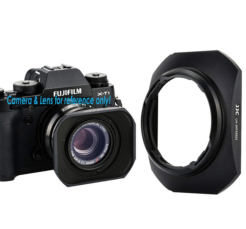 JJC Dedicated Black Metal Square Bayonet Lens Hood for Fujinon XF35mmF2 R WR XF23mmF2 R WR, Fuji 35mm F2 Hood, 23mm F2 Lense Hood, Slide In Front Cap, Replaces Fujifilm LH-XF35-2 LH XF35 2 Hood Shade LH-JXF35 Black
