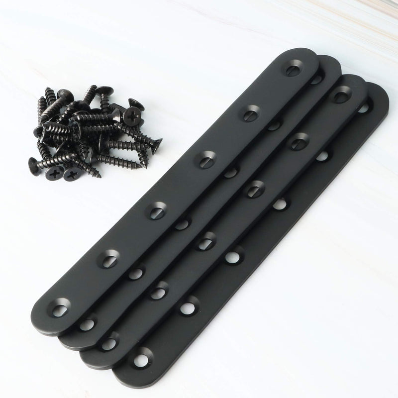 Alise 6-1/5-Inch Length Stainless Steel Flat Straight Brace Brackets Mending Plates Repair Fixing Bracket,J7350B-4P 4 Pcs Matte Black Finish 6-1/5 Inch(4 Pcs)