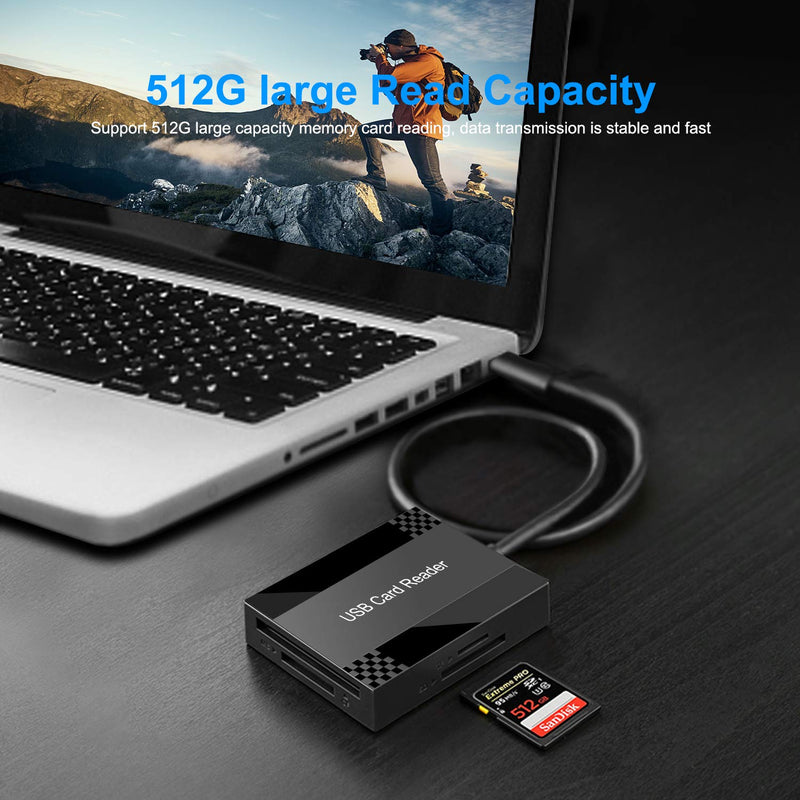 USB 3.0 Card Hub Adapter with USB Port SD Card Reader for Windows, Mac, Linux Read 4 Cards Simultaneously CF, MS, SD, TF/Micro SD, CFI, SDXC, SDHC, Micro SDXC, Micro with uab 2.0