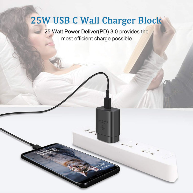Type C Charger,25W USB C Fast Charger for S21/S21Ultra 5G/S21Plus/S20 Fe/Z Fold 3/Flip 3/Note 20Ultra/Note 10Plus/S20 Plus with 5ft USB C to USB C Fast Charging Cable,Super Fast Charger for S10 S9 S8 Black