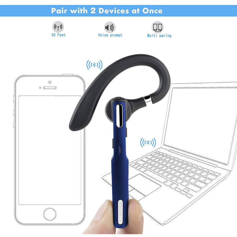 Reaton Bluetooth Headset, Phone Wireless Bluetooth Earpiece W/Noise Cancelling Mic,10-Hr Playing Time, Hands Free Wireless Headphone for Cell Phone-Compatible with iOS, Android-Blue Blue