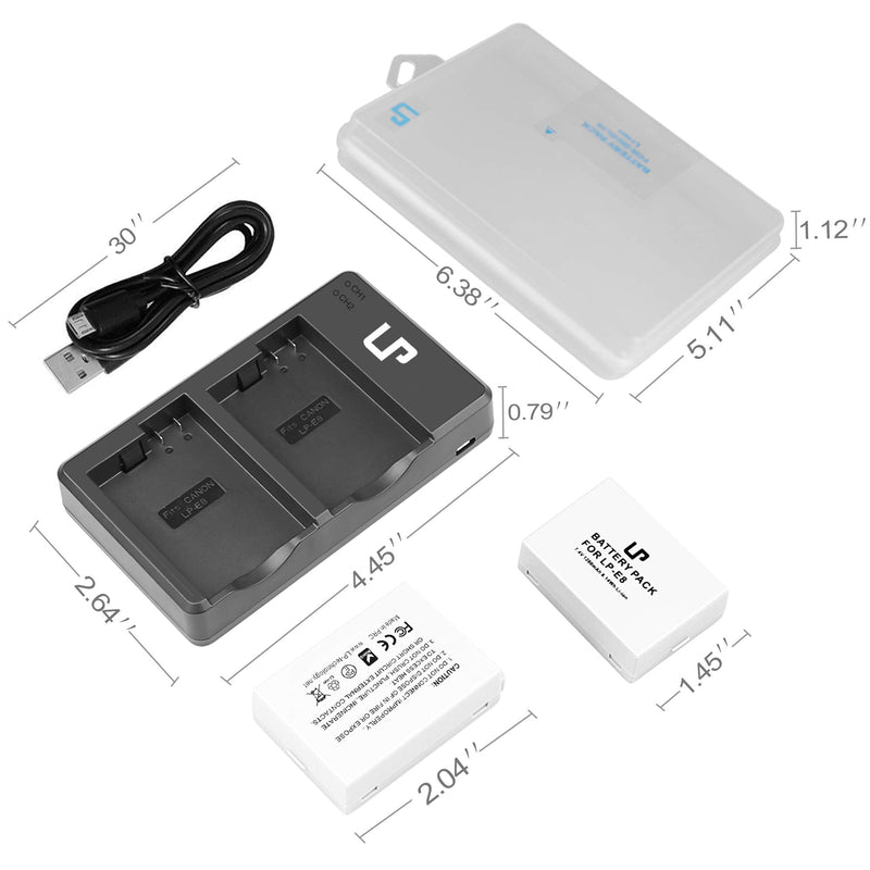 LP-E8 Battery Charger Pack, LP 2-Pack Battery & Dual Slot Charger, Compatible with Canon EOS Rebel T2i, T3i, T4i, T5i, 550D, 600D, 650D, 700D, Kiss X4, X5, X6i, X7i Cameras &More(Not for T2 T3 T4 T5) Battery *2+2 Slot Charger