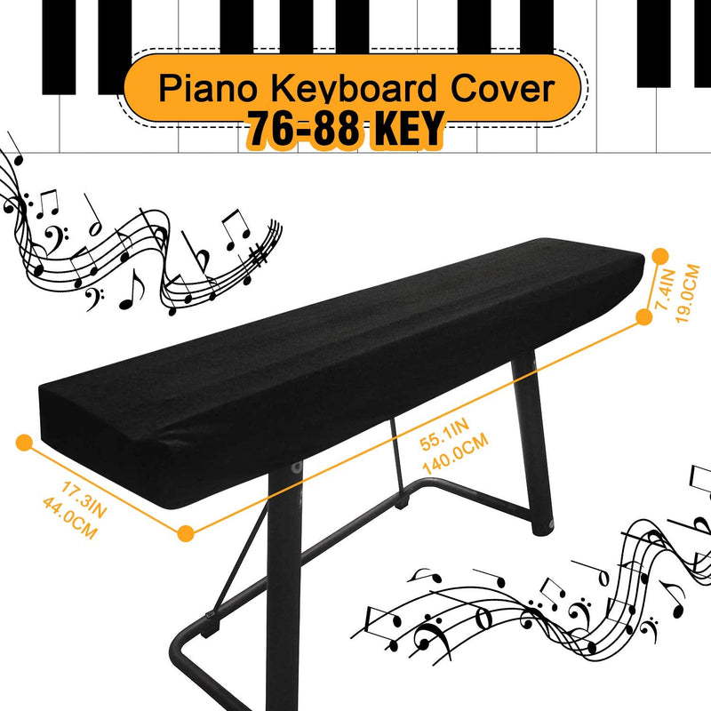 Piano Keyboard Cover, Premium Stretchable Velvet Digital Piano Dust Cover with Storage Bag, Compatible with Most 76-88 Key Models Electronic Keyboard, Digital Piano - Black 76-88keys