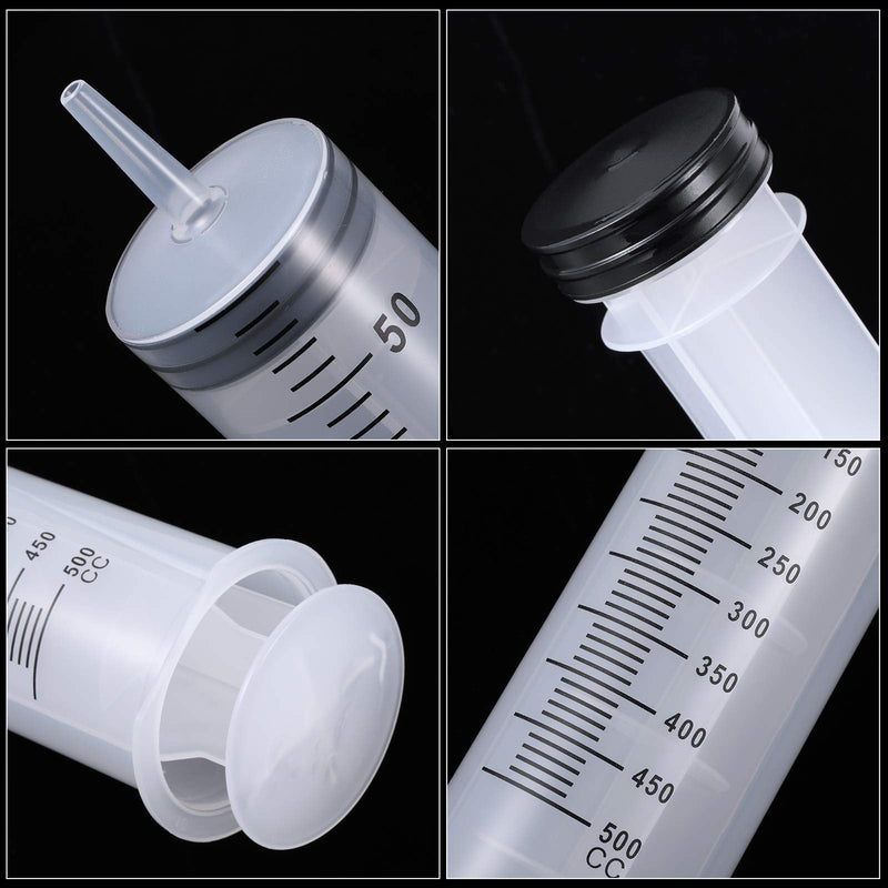 BBTO 2 Pieces Large Plastic Syringe with Tube 2 Pieces 40 Inch Handy Plastic Tubing and 2 Pieces Connections for Scientific Lab, Glue Dispensing, Watering, Refilling, Feeding and Measuring (500 ML) 500 ML