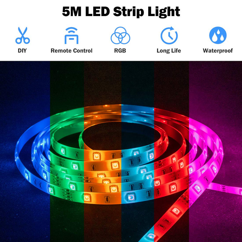 GIREALO LED Strip Lights 16.4ft Waterproof, Color Changing Rope Light with 44 Keys IR Remote, 5050 RGB 150 LEDs Room Lights for Bedroom Lighting Kitchen Bar TV Dorm Decor HW30-5K44-3