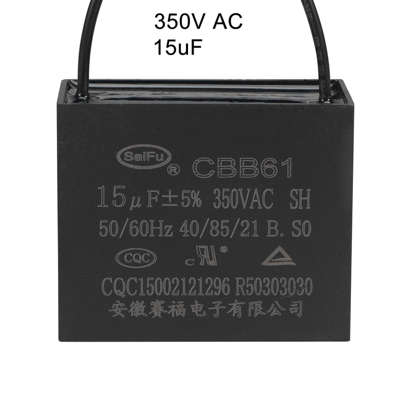 uxcell Ceiling Fan Capacitor CBB61 15uF 350V AC 2 Wires Metallized Polypropylene Film Capacitor 58x48x30mm for Electric Fan Pump Motor Generator 3Pcs