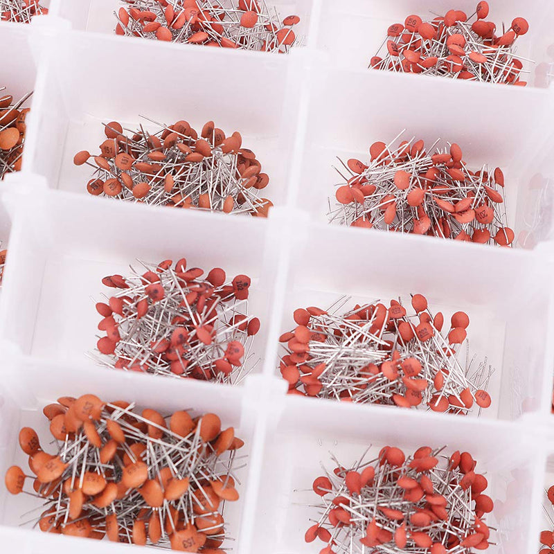 DollaTek 3600pcs 36values Each 100Pcs 1pF - 100nF Ceramic Capacitors Kit Disc 50V Assortment with Storage Box