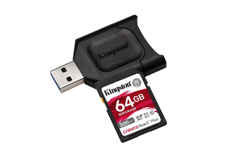 Kingston 64GB SDXC Canvas React Plus 300MB/s Read UHS-II, C10, U3, V90 Memory-Card (MLPR2/64GB) SD Card Fastest (Up to 300 MB/s) Single