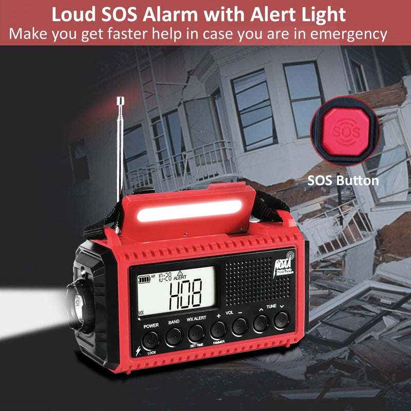 Emergency Radio, 5000 NOAA Weather Radio Solar Hand Crank Powered, AM/FM/Shortware Portable Auto Alert Raido with Phone Charger, Flashlight, Reading Lamp,SOS&Headphone Jack for Outdoor Survival Kit Red