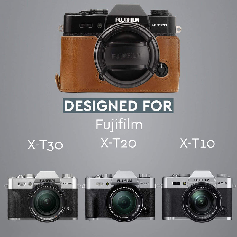 [AUSTRALIA] - MegaGear Ever Ready Leather Camera Half Case and Strap Compatible with Fujifilm X-T30, X-T20, X-T10 Light Brown 