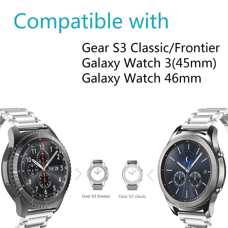 Shangpule Compatible for Samsung Galaxy Watch 3 45mm Bands, Gear S3 Band Galaxy Watch 46mm Bands, 22mm Stainless Steel Metal Replacement Strap Bracelet Compatible Samsung Gear S3 Classic and S3 Frontier Smartwatch (Silver) Silver