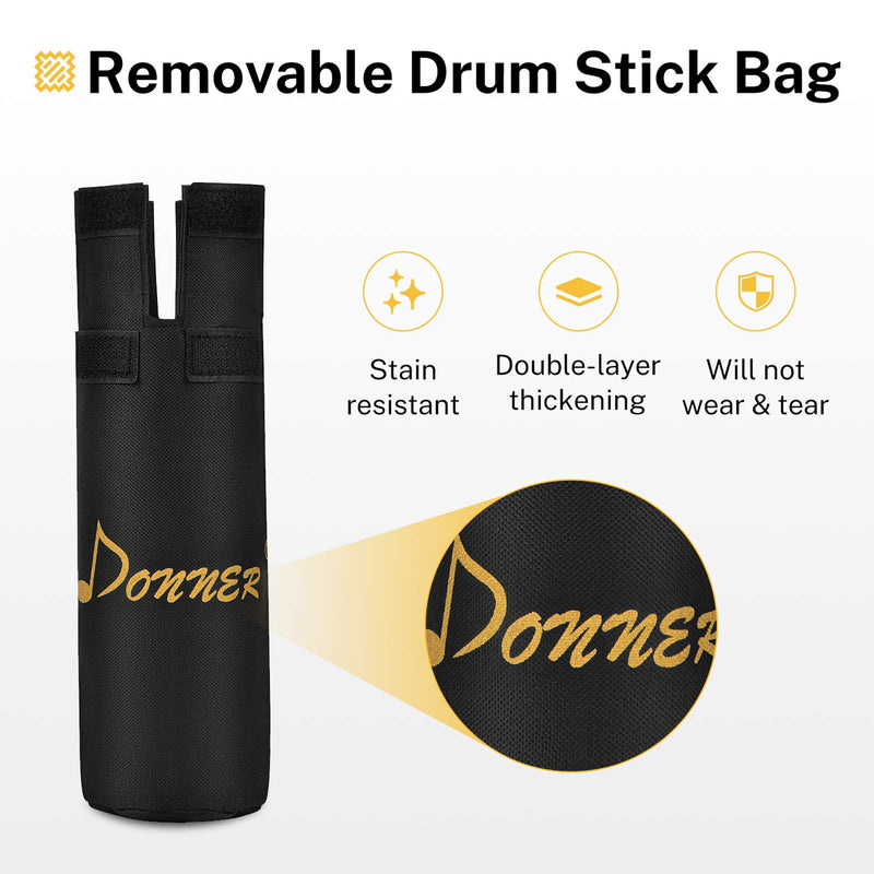 Donner Drumstick Holder for Drum Set Clamp Clip on Drum Stick Holder Nylon Bag Container for Multi Pair Up to 10 Pairs